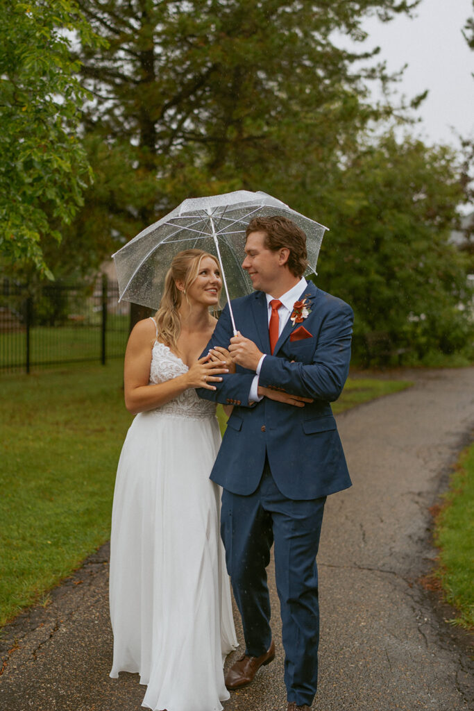 Edson Alberta Wedding Photo in the Rain with Clear Umbrella