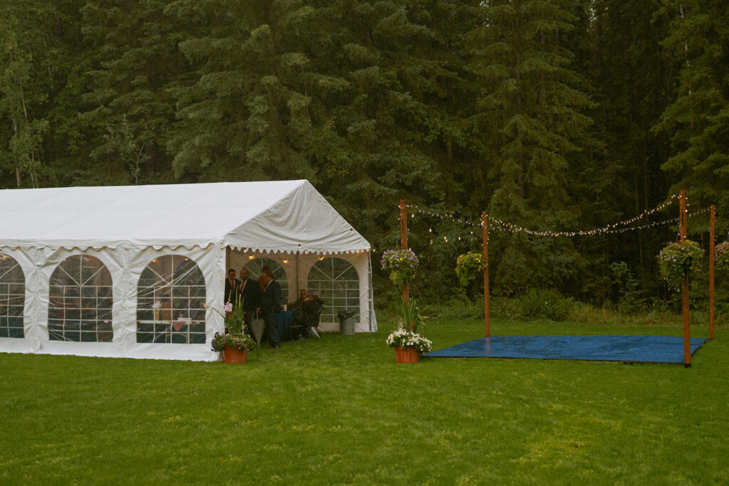 Rainy Tent Wedding Reception near Edson Alberta