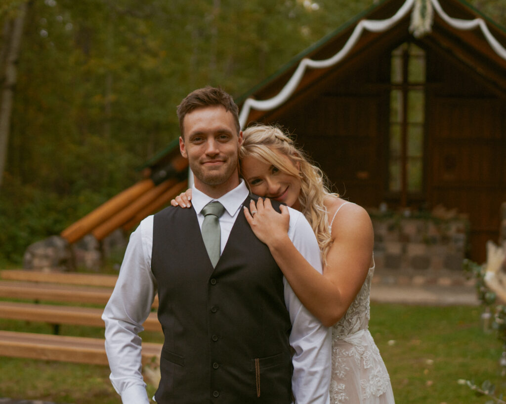 Cute Bride and Groom Photo Fall Wedding Near Red Deer
