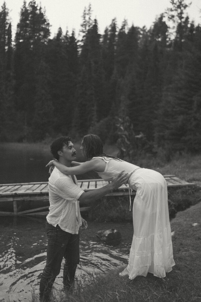 Natural and playful water session by an Edmonton wedding photographer.