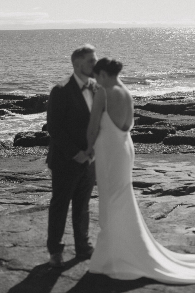 Bride and groom sharing vows at their Acadia National Park wedding.